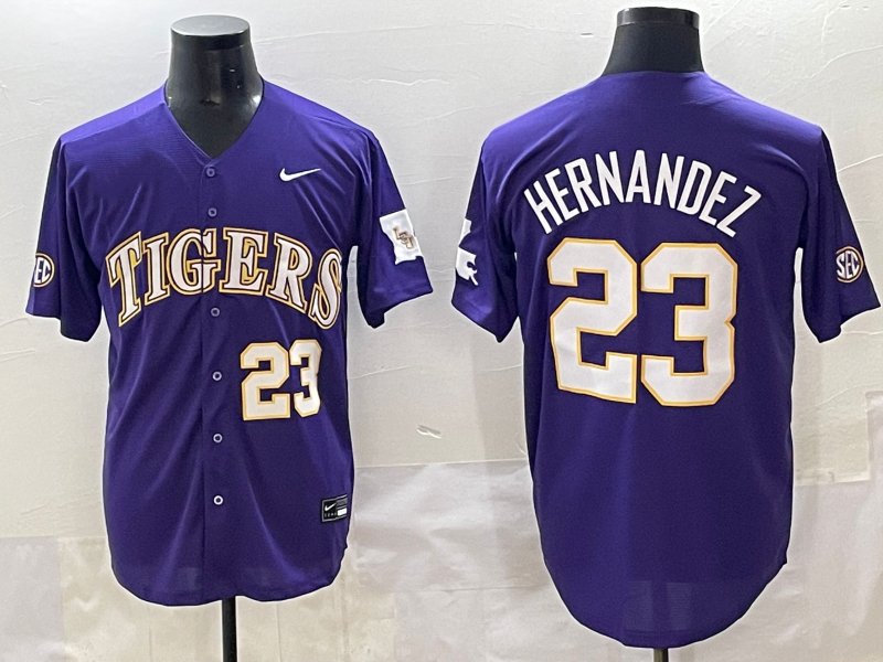 Men's LSU Tigers Luis Hernandez #23 Purple Jersey